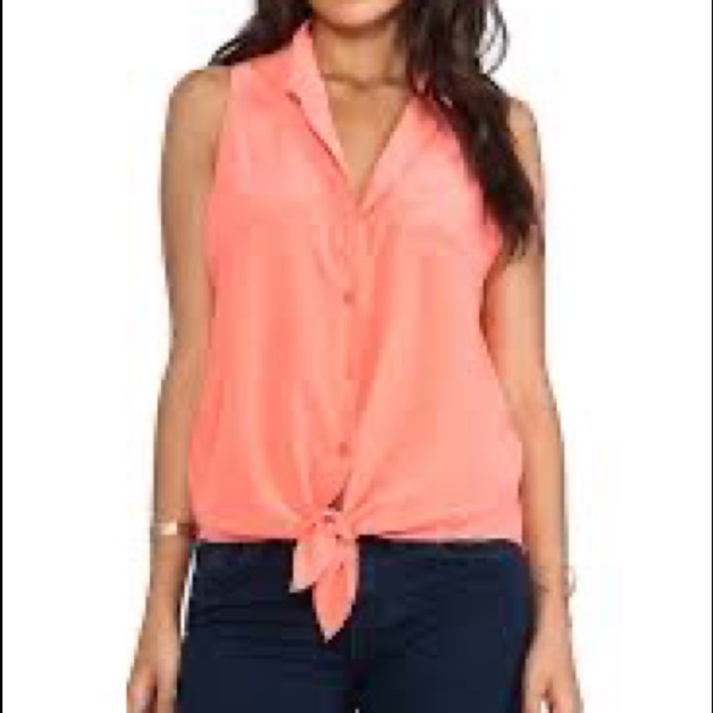 Equipment Mina Tie-Front Sleeveless Blouse, Coral Silk